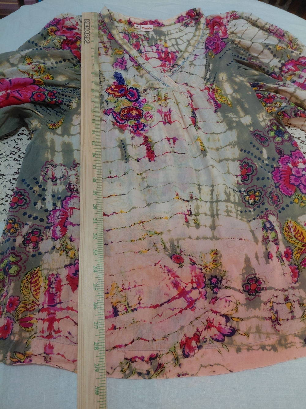 EUC Sz M Tianello Multicolor Floral Boho Tie Dye Embroidered Peasant - Picture 10 of 11